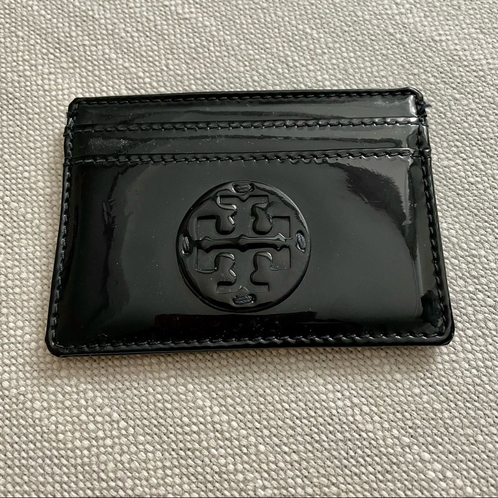 Navy Patent Tory Burch Card Case Wallet